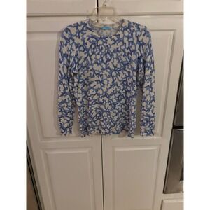 J. McLaughlin Womens Blue White Coral Print 100% Cashmere Crewneck Sweater S